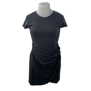 Open Edit Women's Black Ruched Short Sleeve Mini Wrap T-shirt Bodycon Dress Sz L